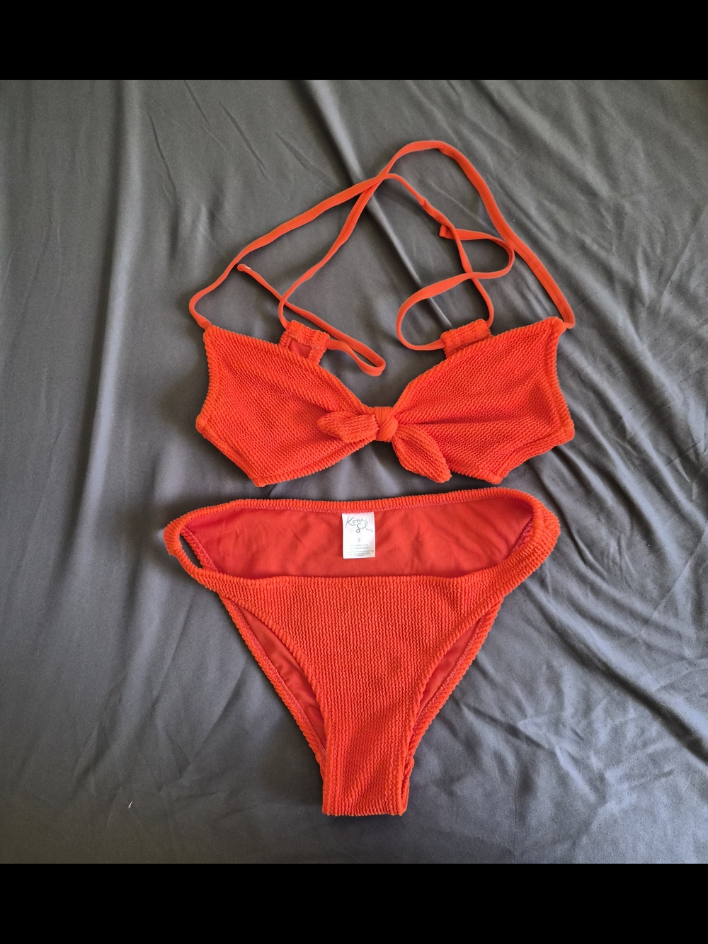 Orange Textured Knot Bikini Set